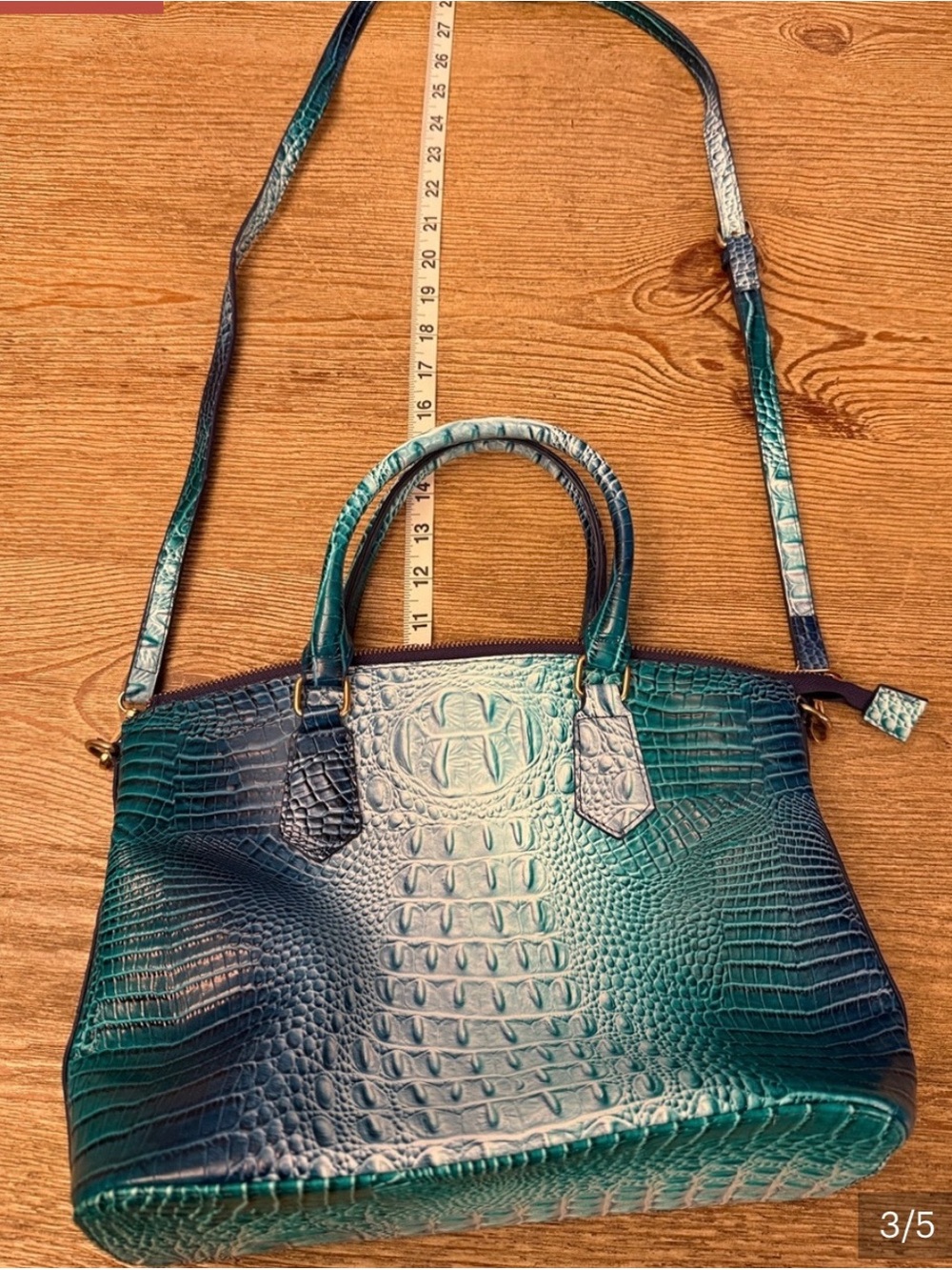 Teal Embossed Croc Satchel With Gradient Blue-Green Finish . Unknown Brand